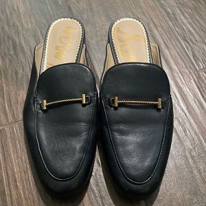 Sam Edelman backless loafers black and gold slip on style flats